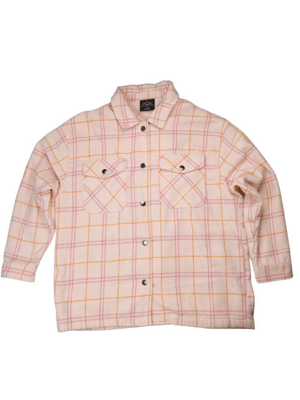 HFX Pink Orange Plaid Shacket Women's L Flannel Snap Shirt Jacket